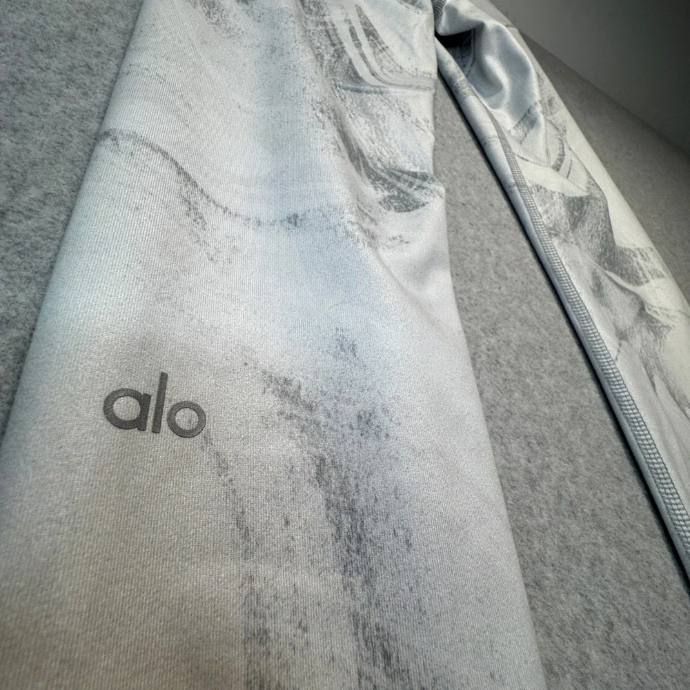 Alo Yoga High Waist Leggings Womens‎ XS White Grey Marble Print Designer Gymwear